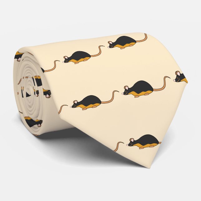 Pet Mouse. Black Tan Mouse Tie (Rolled)
