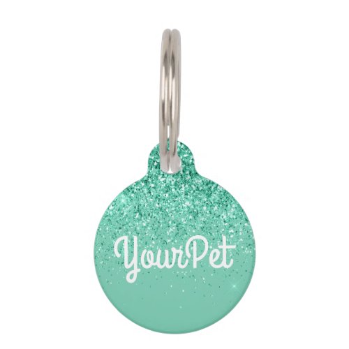 Pet Name  Address Tag Glitter Look Aqua