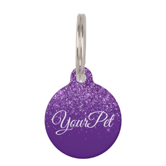 Pet Name & Address Tag Glitter Look Purple