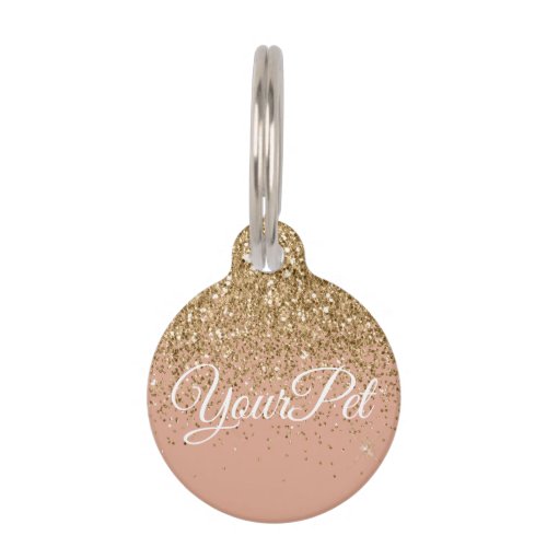 Pet Name  Address Tag Glitter Look Rose Gold