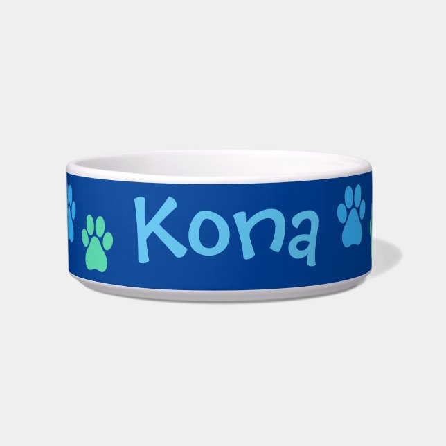 Pet Name and Paw Food and Water Bowl (Front)