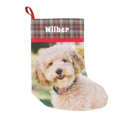 Pet Name and Photo Red Flannel Small Christmas Stocking