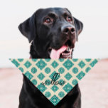 Pet Name Bandana | Patterned | Vintage | Teal<br><div class="desc">Small or large,  this pet bandana can be used for dogs or cats. Minimal,  modern,  and customizable with your pet's name OR monogram. 
All text is customizable ↣ just click the ‘Personalize’ button.</div>