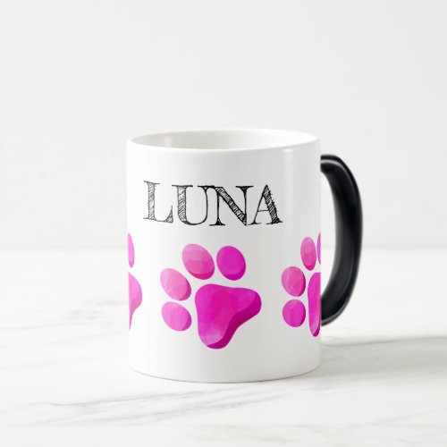 Pet Name Colorful Pink Paws Modern Fun  Magic Mug