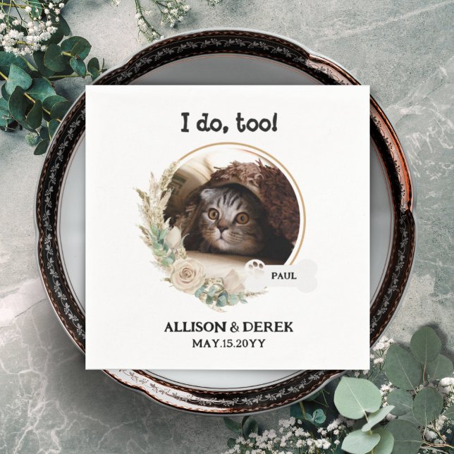 Pet Name Dog Cat Custom Photo Wreath Wedding Napki Napkins (Creator Uploaded)