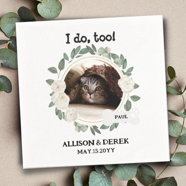 Pet Name Dog Cat Custom Photo Wreath Wedding Napkins (Creator Uploaded)