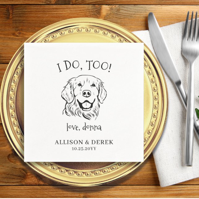 Pet Name Golden Retriever Drawing Dog Wedding  Napkins (Creator Uploaded)