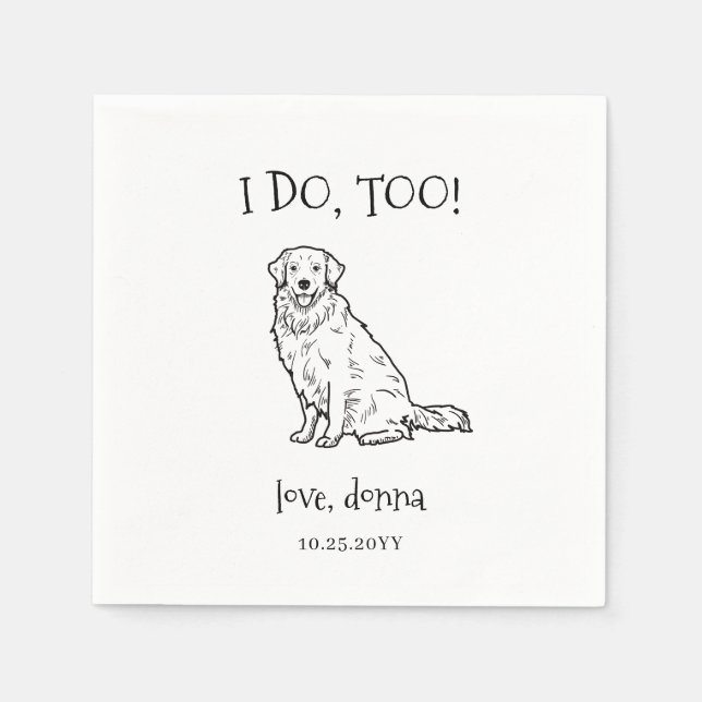 Pet Name Golden Retriever Drawing Dog Wedding  Napkins (Front)