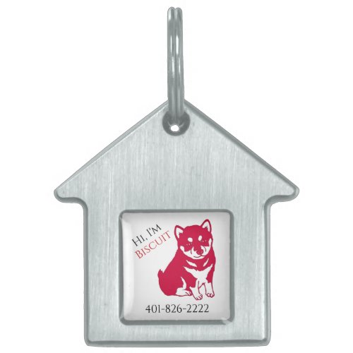 Pet Name  Number Cute Husky Pup Framed Pet Tag