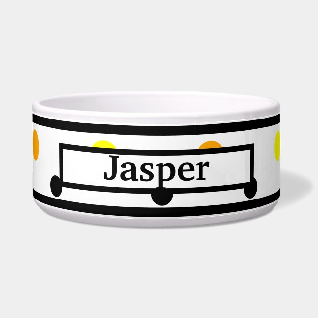 Pet Name Orange Yellow Black Polka Dots Bowl (Front)