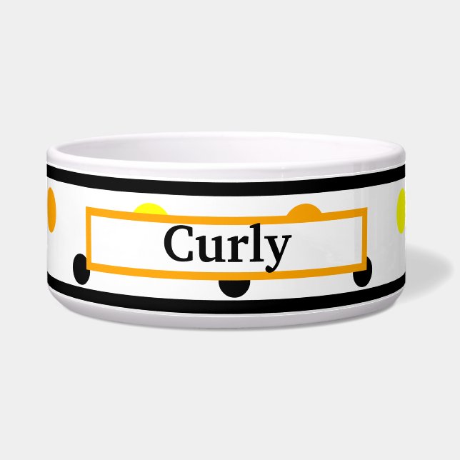 Pet Name Orange Yellow Polka Dots Bowl (Front)