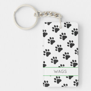 Pet NAME Paw Prints Black White Animals Fun Keychain