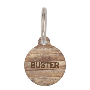 Pet name wooden vintage style pet ID tag