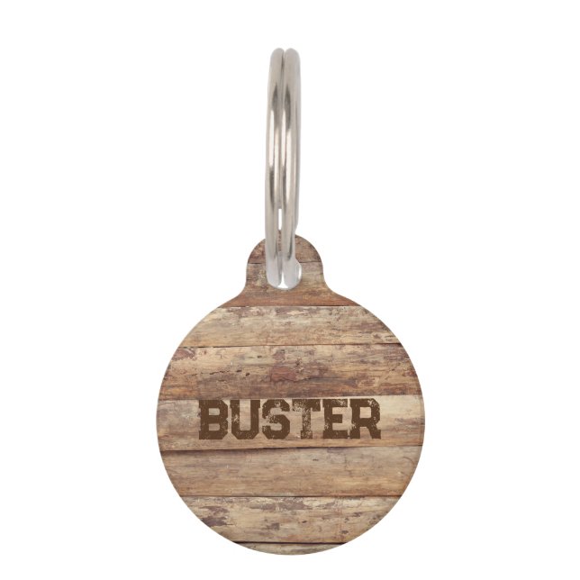 Pet name wooden vintage style pet ID tag (Front)