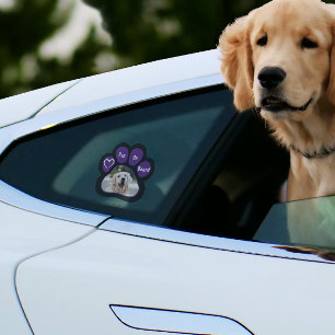 Pet on Board Purple Paw Print with Heart Photo Window Cling