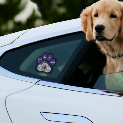 Pet on Board Purple Paw Print with Heart Photo Window Cling