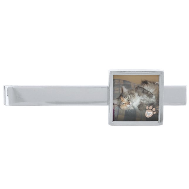 Pet One Photo Cute Custom Silver Finish Tie Bar (Front)