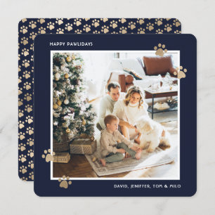 Pet Owner Blue Gold Photo Happy Pawlidays Card