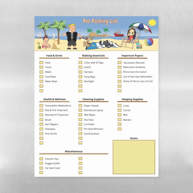 Pet Packing List Magnetic Dry Erase Sheet (Vertical)