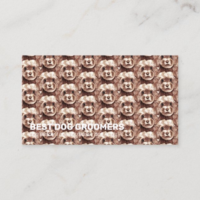 Pet Pattern Brown Cocker Spaniel Curl Dog Business Card (Front)