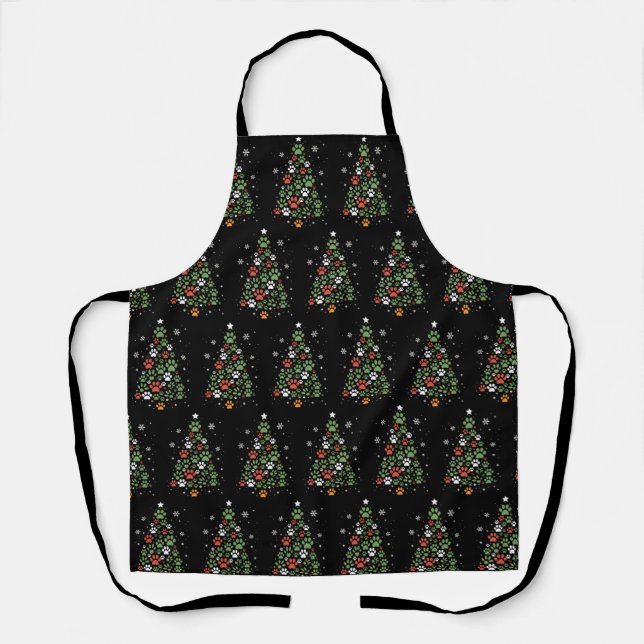 Pet Paw Christmas Tree Cats Dog Lover Xmas Apron (Front)