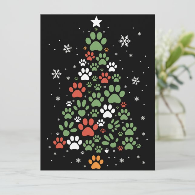 Pet Paw Christmas Tree Cats Dog Lover Xmas Holiday Card (Standing Front)