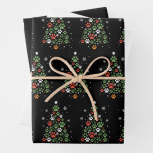 Pet Paw Christmas Tree Cats Dog Lover Xmas Wrapping Paper Sheets