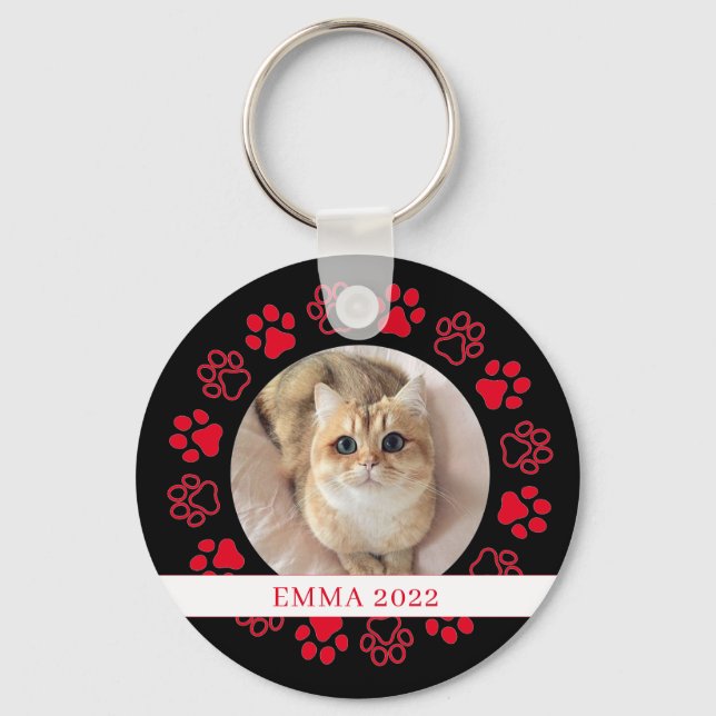 Pet Paw Custom Cat Photo Ceramic Keychain (Front)