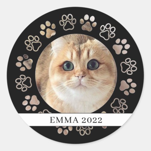 Pet Paw Custom Cat Photo Ceramic Ornament Classic Round Sticker