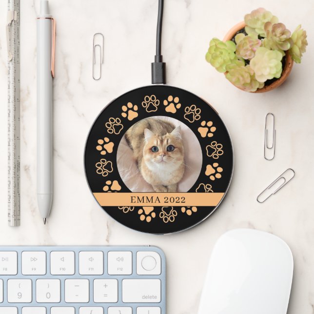Pet Paw Custom Cat Photo Ceramic Wireless Charger (Desk)