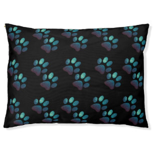 Pet paw dark blue glitter on black background bed