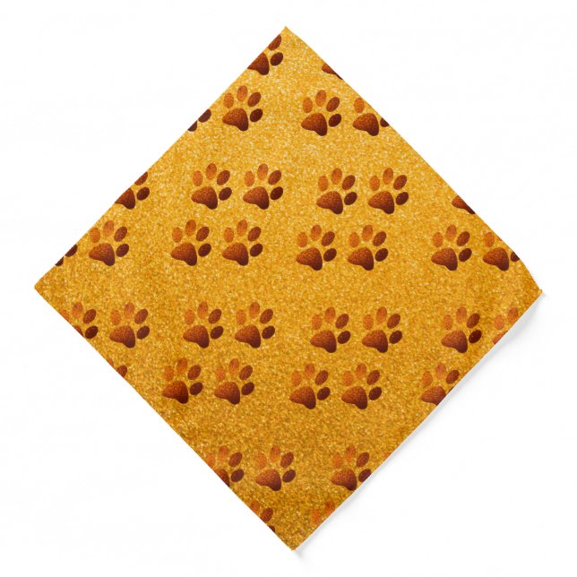 Pet paw gold glitter print on gold background   bandana (Front)