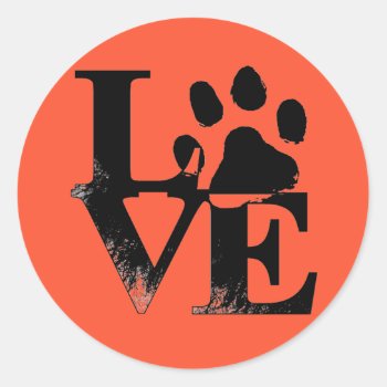Pet Paw In Love Classic Round Sticker by Paws_At_Peace at Zazzle