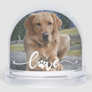 Pet Paw Love Modern Script Personalized Photo Snow Globe