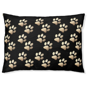 Pet paw ocher glitter print on black background bed