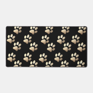 Pet paw ocher glitter print on black background desk mat