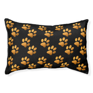 Pet paw orange glitter print on black background  bed