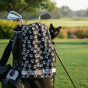 Pet Paw Print Black and Gray Custom Golf Towel