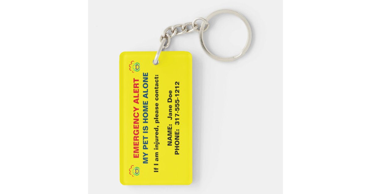 Pet Paw Print Emergency Alert Keychain