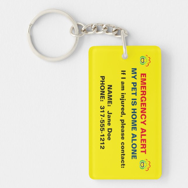 Pet Paw Print Emergency Alert Keychain (Front)