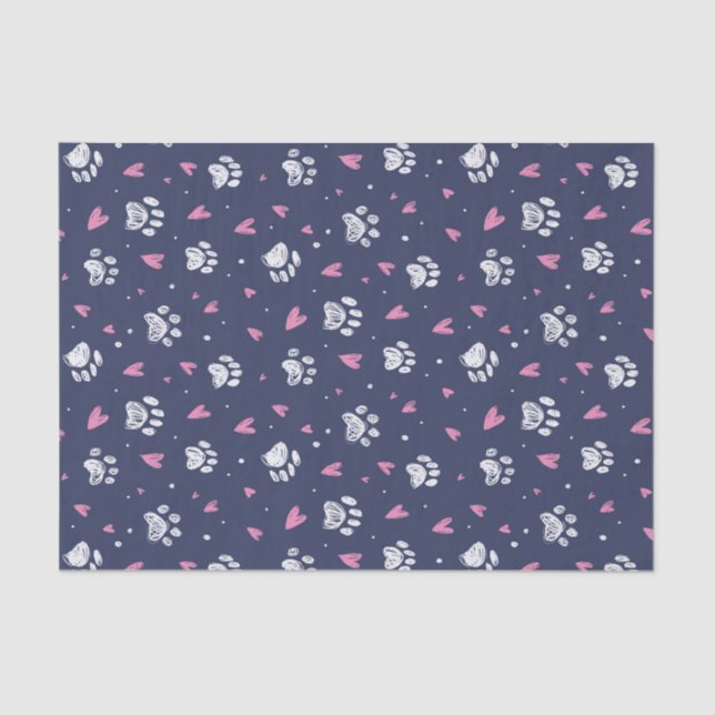 Pet Paw Print Heart Doodle Pattern Valentine's Day Tissue Paper (Front)