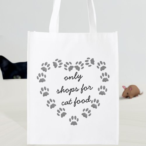 Pet Paw Print Heart Funny Food Slogan Cat Mom Grocery Bag