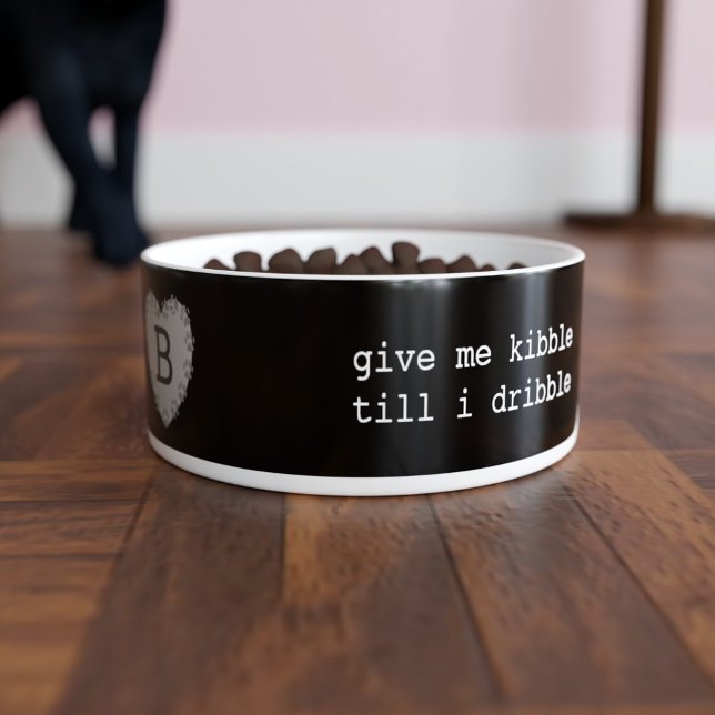 Pet Paw Print Heart Monogrammed Black Cat Food Bowl (Creator Uploaded)