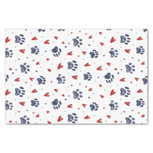 Pet Paw Print Heart Pattern Valentines Day Tissue Paper
