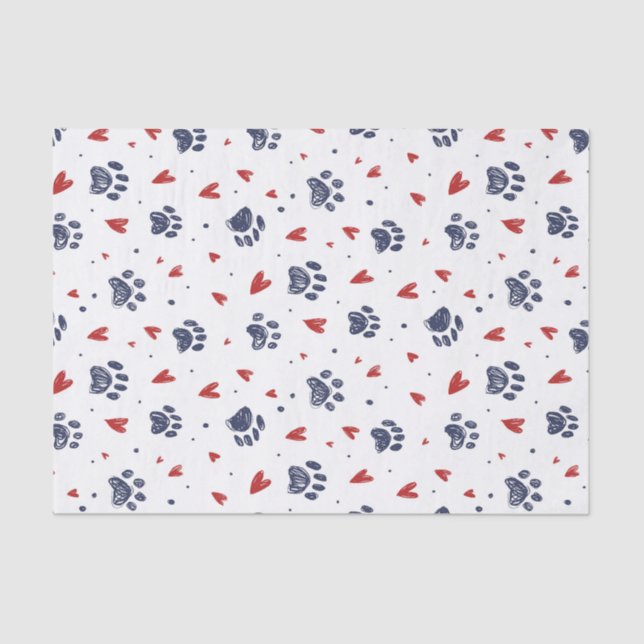 Pet Paw Print Heart Pattern Valentine's Day Tissue Paper (Front)