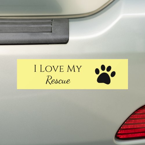 Pet Paw Print I Love My Rescue Yellow Bumper Sticker