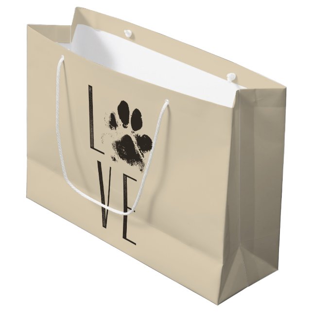 Pet Paw Print Love Typography Large Gift Bag (Front Angled)
