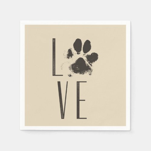 Pet Paw Print Love Typography Paper Napkins