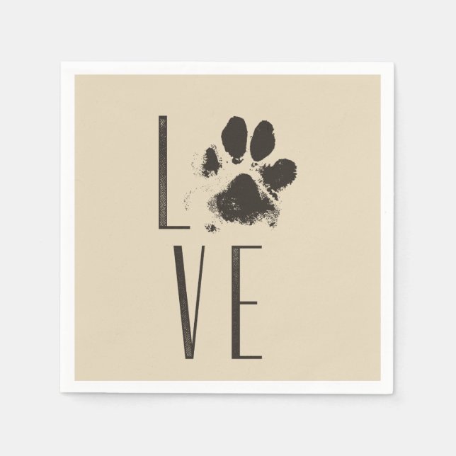 Pet Paw Print Love Typography Paper Napkins (Front)