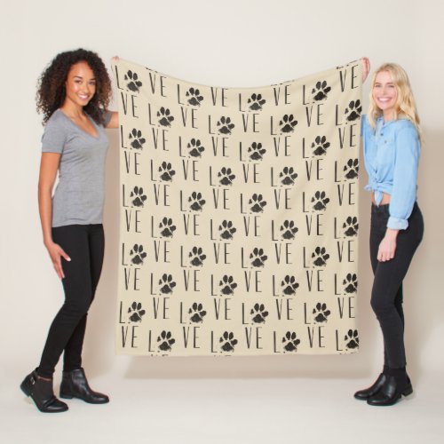 Pet Paw Print Love Typography Pattern Fleece Blanket